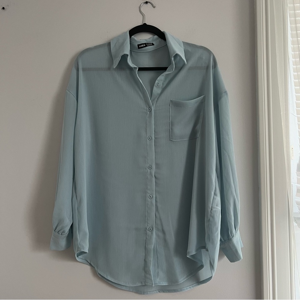 SHEIN Light Blue Women's Button Down Shirt